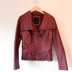 Guess Deep Red Vegan Faux Leather Quilted Jacket